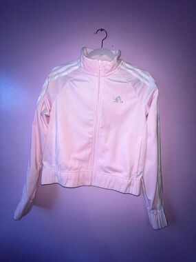 adidas Pale Pink Zip-Up Track Jacket with White 3-Stripes